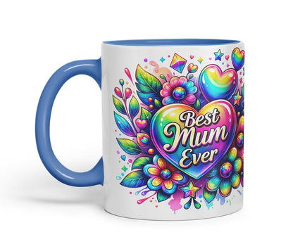 Vixar Best Mum Ever Rainbow Floral Mug – Coloured Ceramic Mug Cup Gift, 11oz (Black)