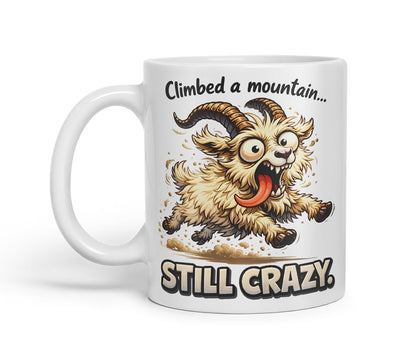 Vixar Climbed A Mountain Still Crazy Funny Goat Mug – Coloured Ceramic Mug Cup Gift, 11oz (Black)
