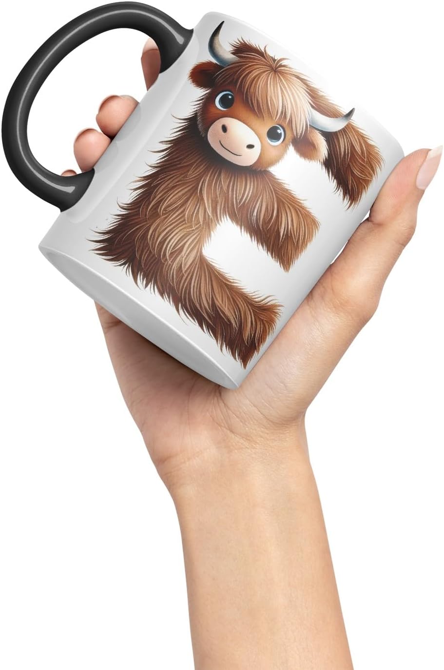 Highland Cow Alphabet Monogram Coloured Ceramic Cup Mug Letter E Rustic Farmhouse Animal Letter Gift V2 11oz (Black)