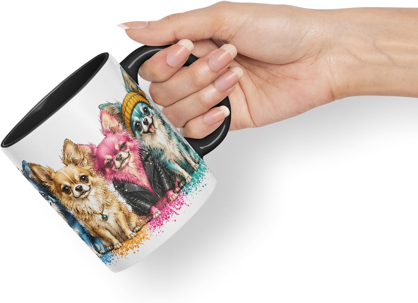 Vixar Long Hair Chihuahua Dog Mug – Cute Chihuahua Coloured Ceramic Mug Cup Gift, 11oz (Black)