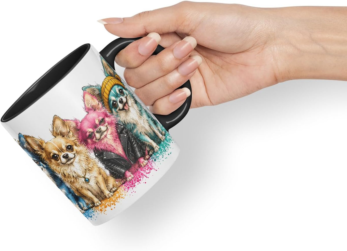 Vixar Long Hair Chihuahua Dog Mug – Cute Chihuahua Coloured Ceramic Mug Cup Gift, 11oz (Black)