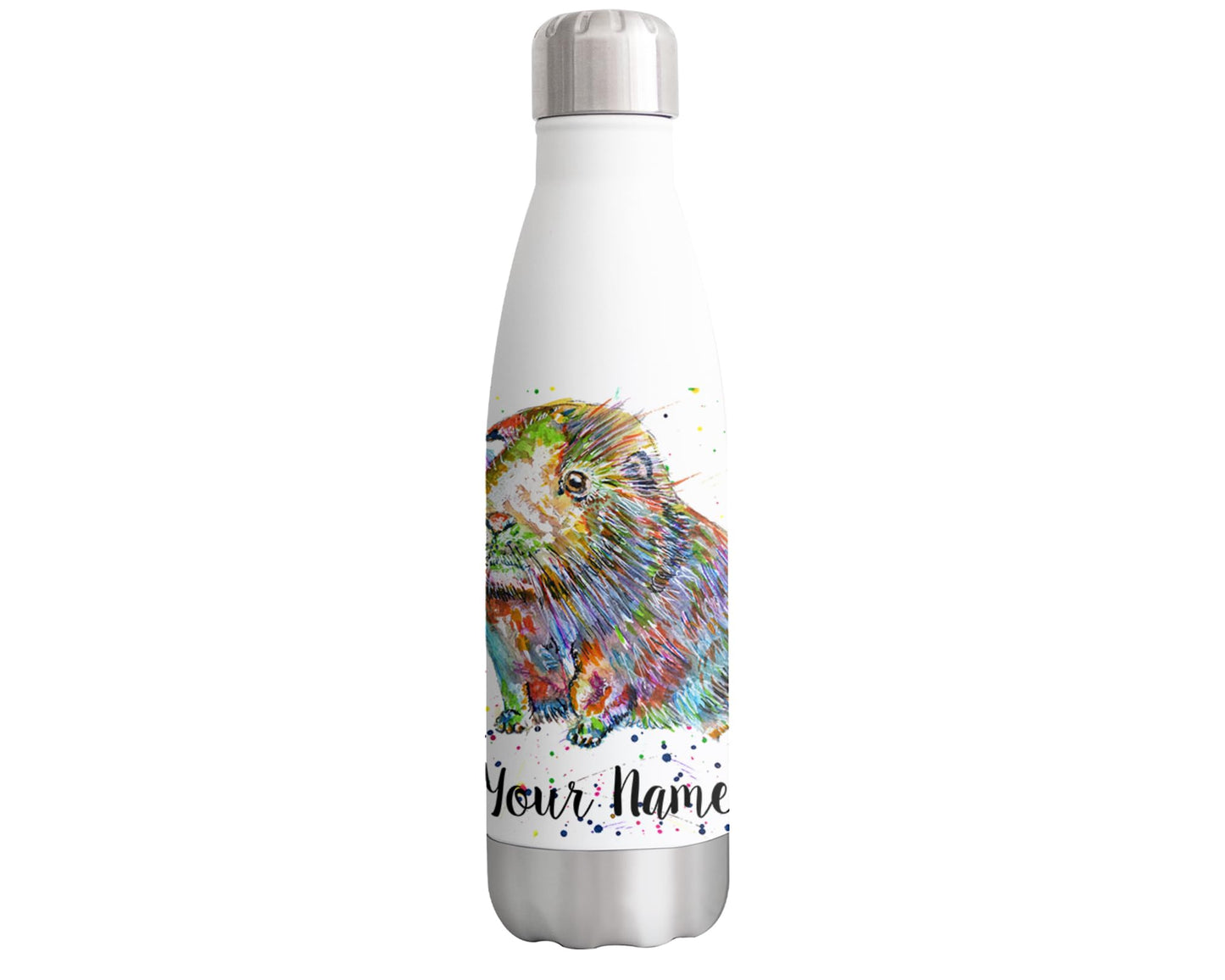 Guinea Pig Short Haired Personalised Custom Bottle with Your Text/Name Sausage pet Watercolour Animals Bottle Double Wall Insulated Stainless Steel Sport Drinks 500ml