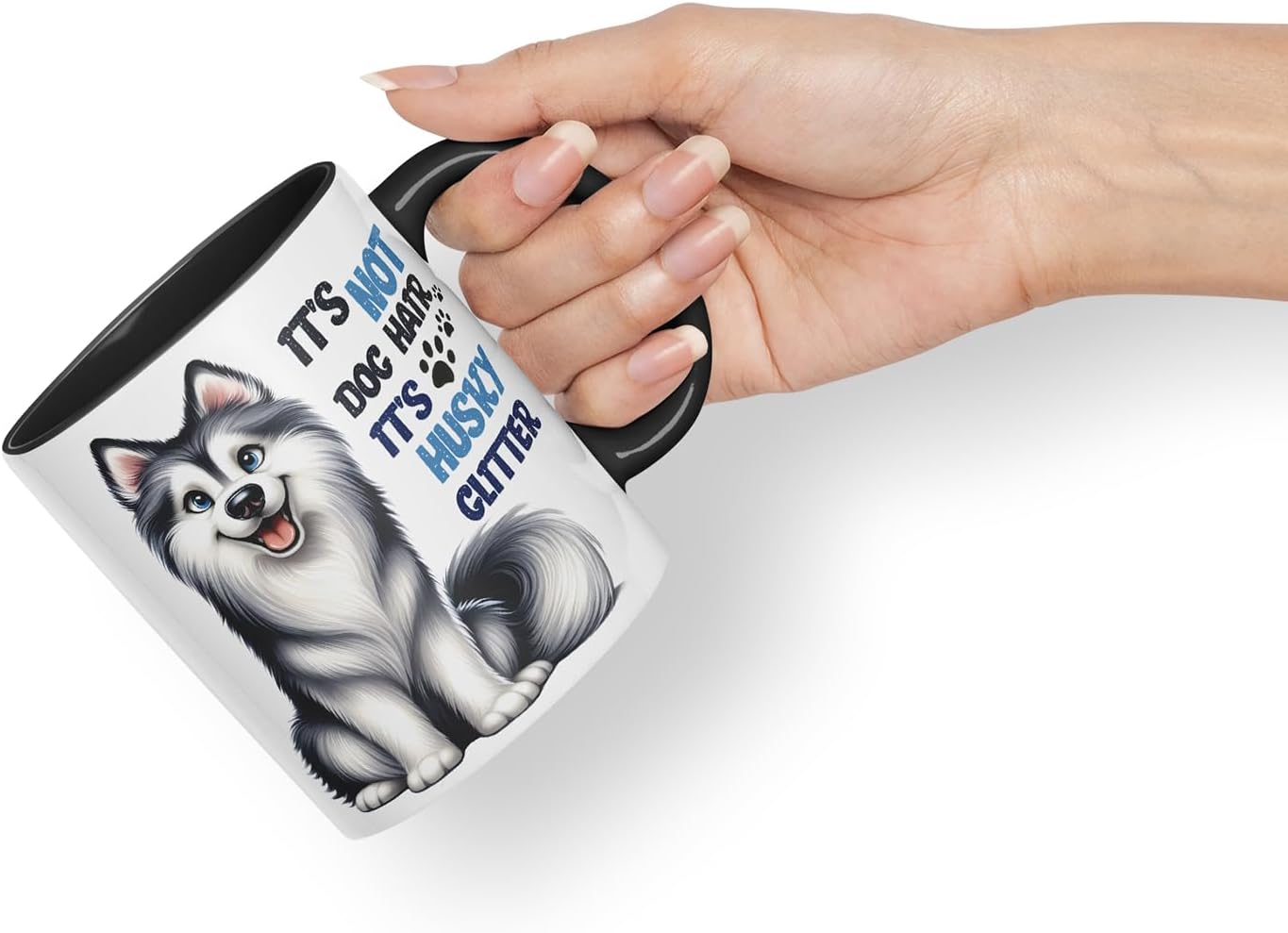 Vixar It’s Not Dog Hair It’s Husky Glitter Dog Mug – Coloured Ceramic Mug Cup Gift, 11oz (Black)