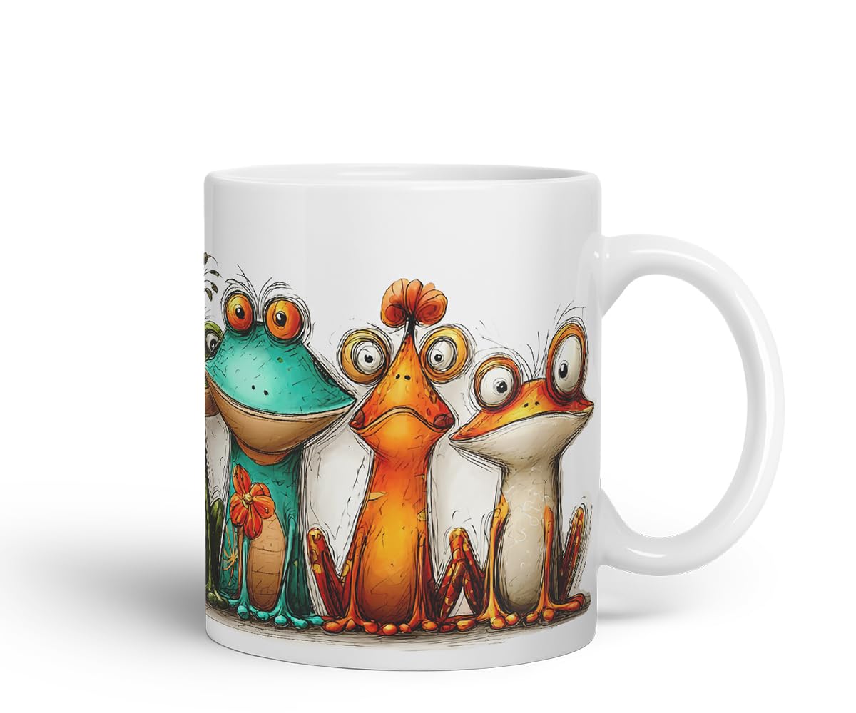 Vixar Funny Colourful Frog Friends Design – Cute raptile Character Mug for Animals Lovers, Coloured Mug Cup Gift, 11oz (Black)