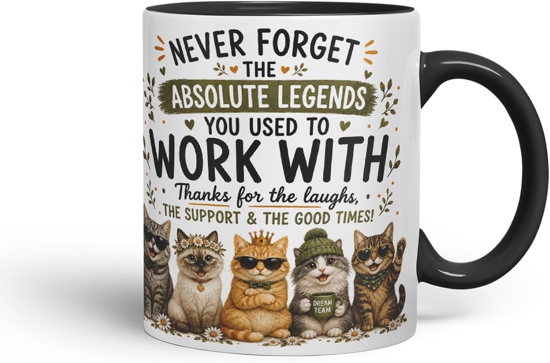 Vixar Never Forget the Absolute Legends You Used to Work with Cats Mug – Funny Cat Coworker Leaving Gift, 11oz (Black)