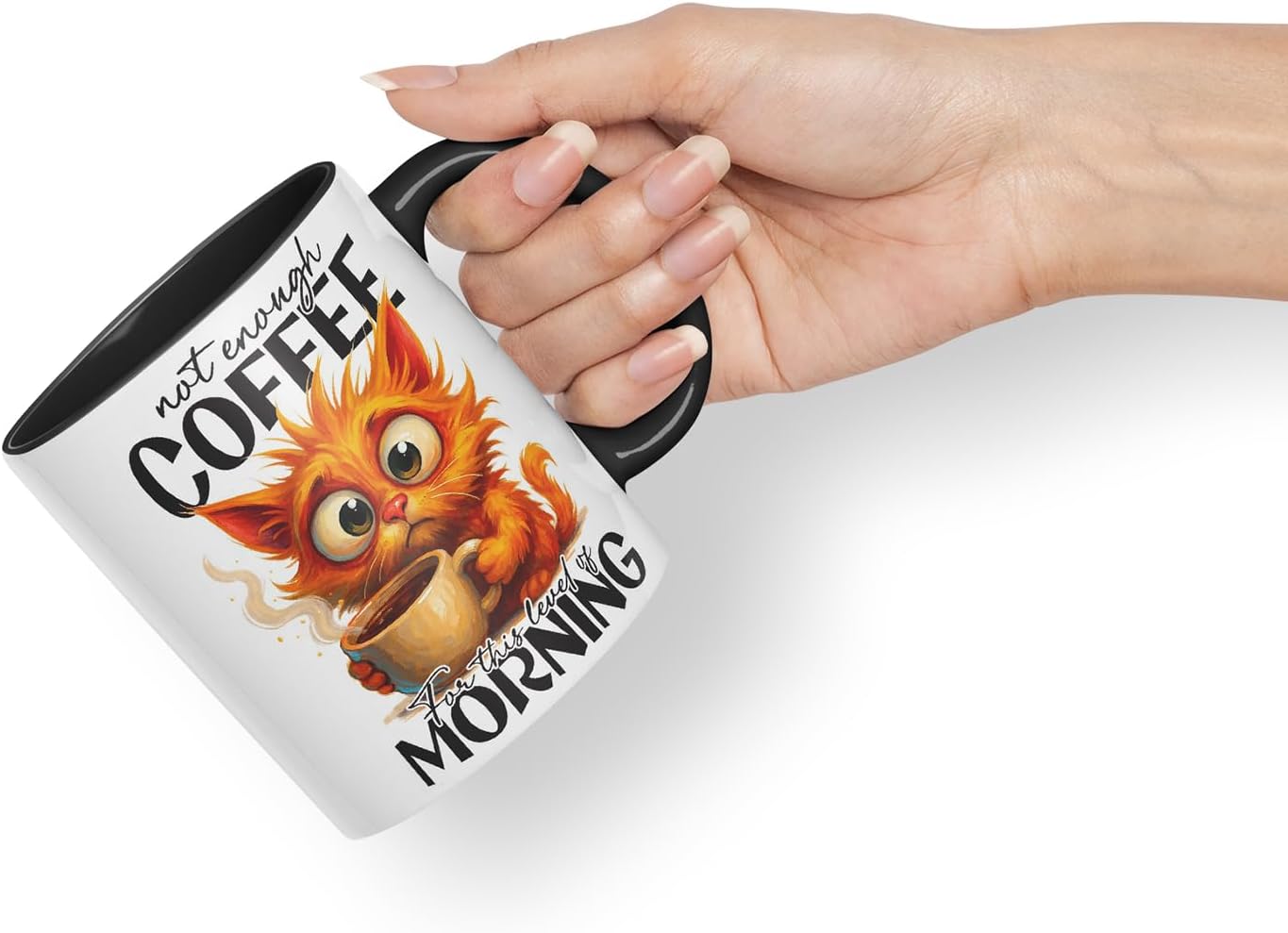 Vixar Not Enough Coffee for This Level of Morning Funny Cat Mug – Coloured Ceramic Mug Cup Gift, 11oz (Black)