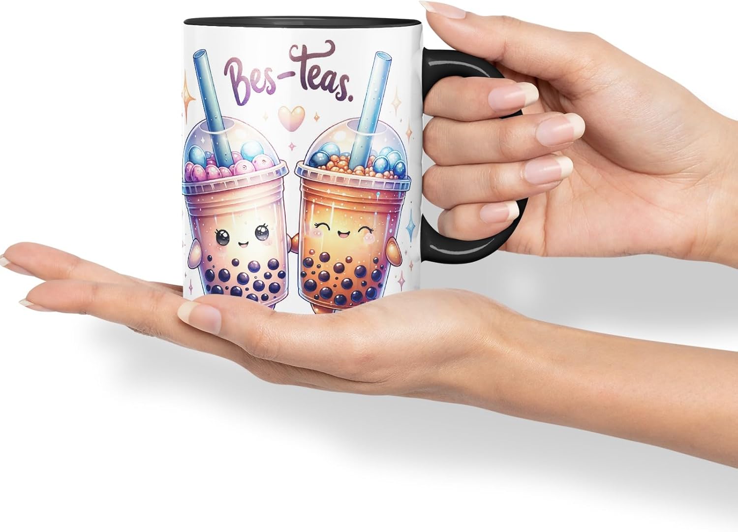 Vixar BES-Teas Coloured Ceramic Cup Mug – Funny Bubble Tea Lovers Gift for Friends, Couples or Coworkers – 11oz (Black)
