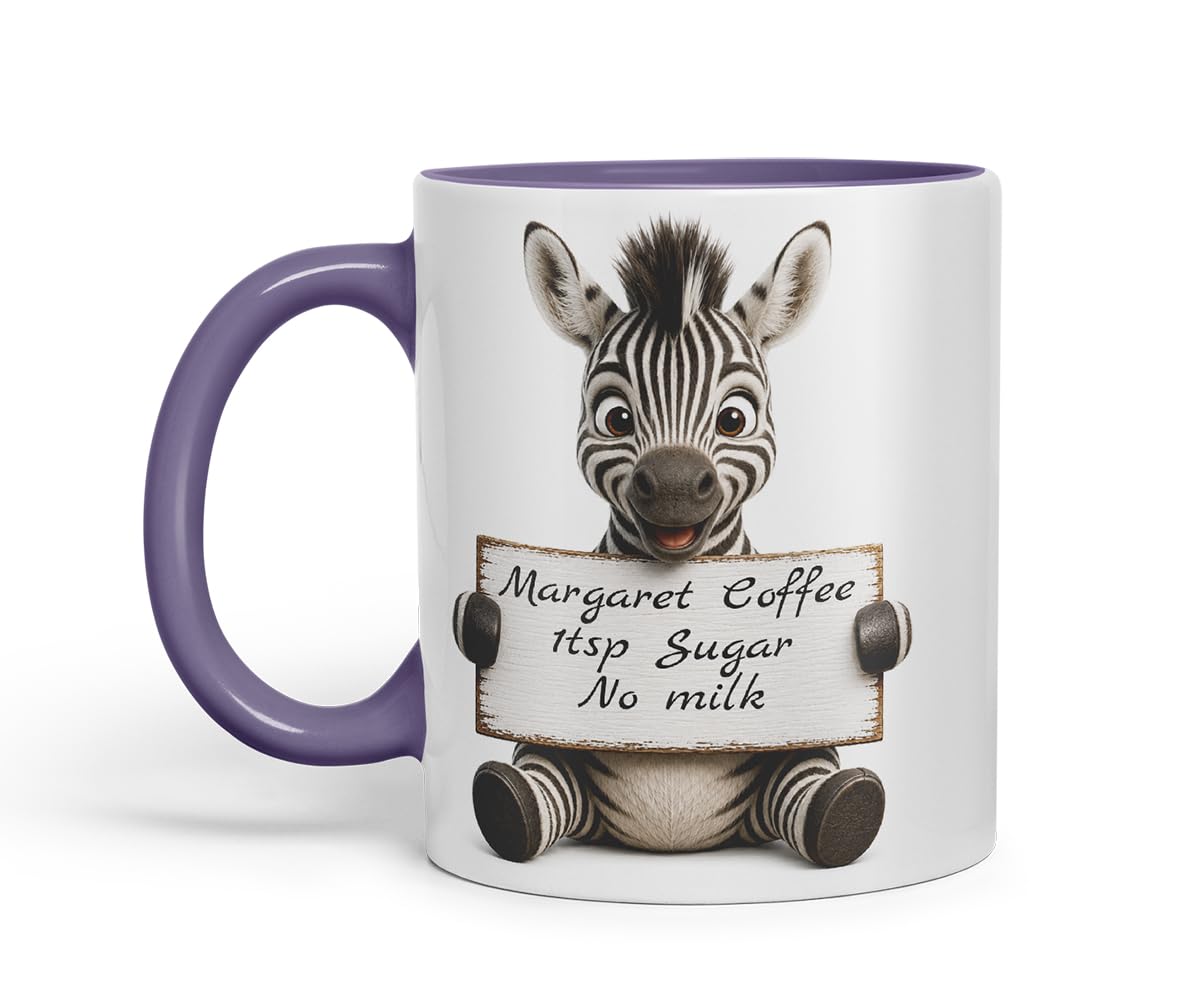 Vixar Personalised Zebra Mug with Name or Custom Message – Cute Animal Coloured Ceramic Mug Cup Gift, 11oz (Black)