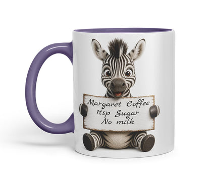 Vixar Personalised Zebra Mug with Name or Custom Message – Cute Animal Coloured Ceramic Mug Cup Gift, 11oz (Black)