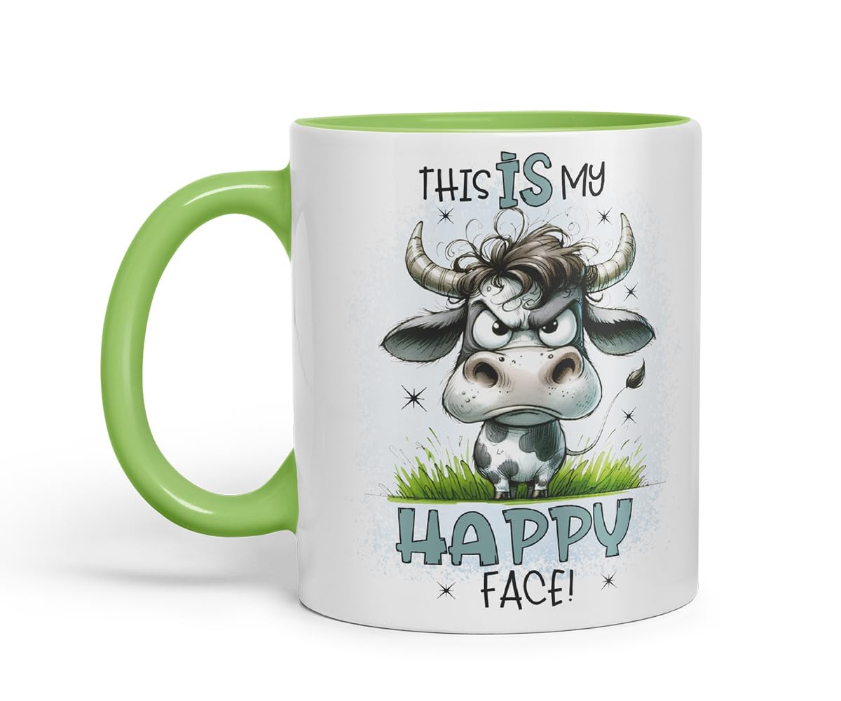 Vixar This is My Happy Face Funny Cow – Coloured Ceramic Mug Cup Gift, 11oz (Black)