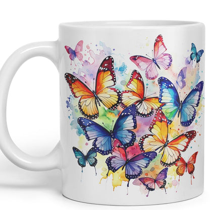 Vixar Ceramic Mug “Rainbow Butterflies” – Coloured Coffee & Tea Mug Cup 11oz 330ml (Navy)
