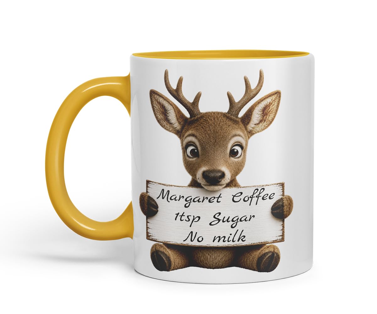 Vixar Personalised Deer Mug with Name or Custom Message – Cute Animal Coloured Ceramic Mug Cup Gift, 11oz (Black)