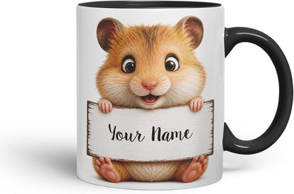 Vixar Personalised Hamster Mug with Name or Custom Message – Cute Animal Coloured Ceramic Mug Cup Gift, 11oz (Black)