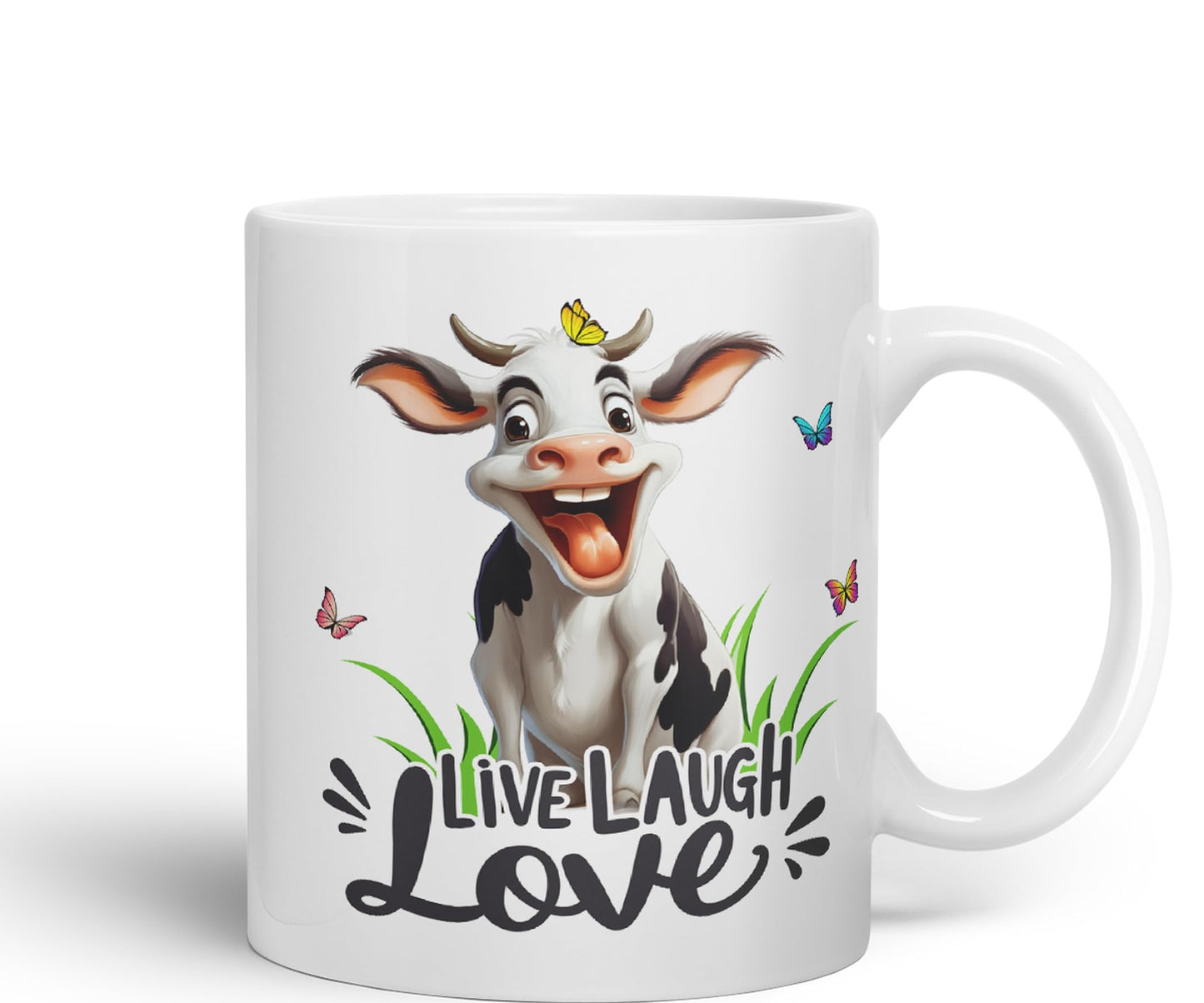 Life Laugh Love Cow Joke sarkasm Sarcastic Ceramic Coloured Mug Cup for Tea Coffee Hot Brew 330ml 11Oz Gift