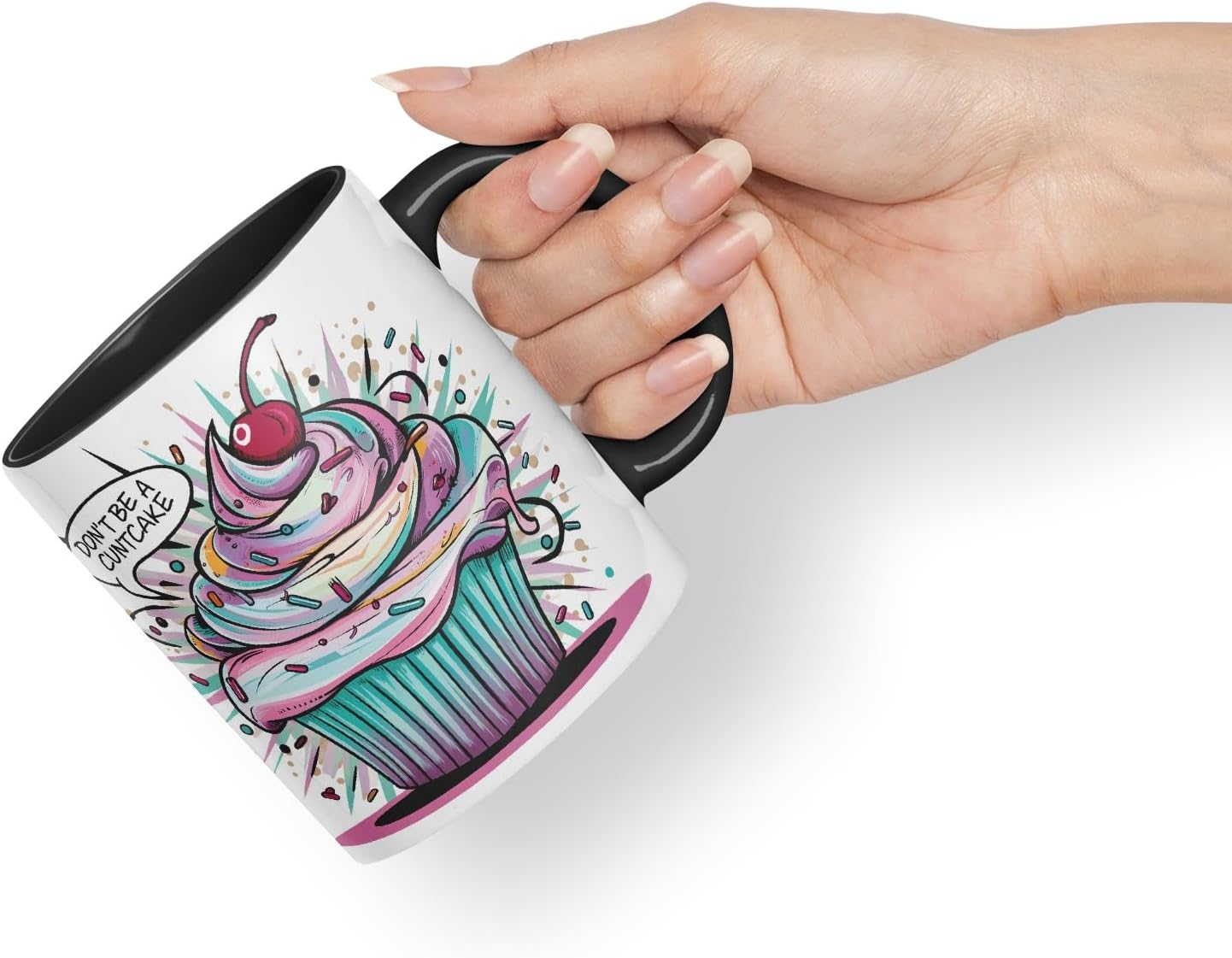 Vixar Don’t Be a Cntcake (Cupcake) – Coloured Ceramic Mug Cup Gift, 11oz (Black)