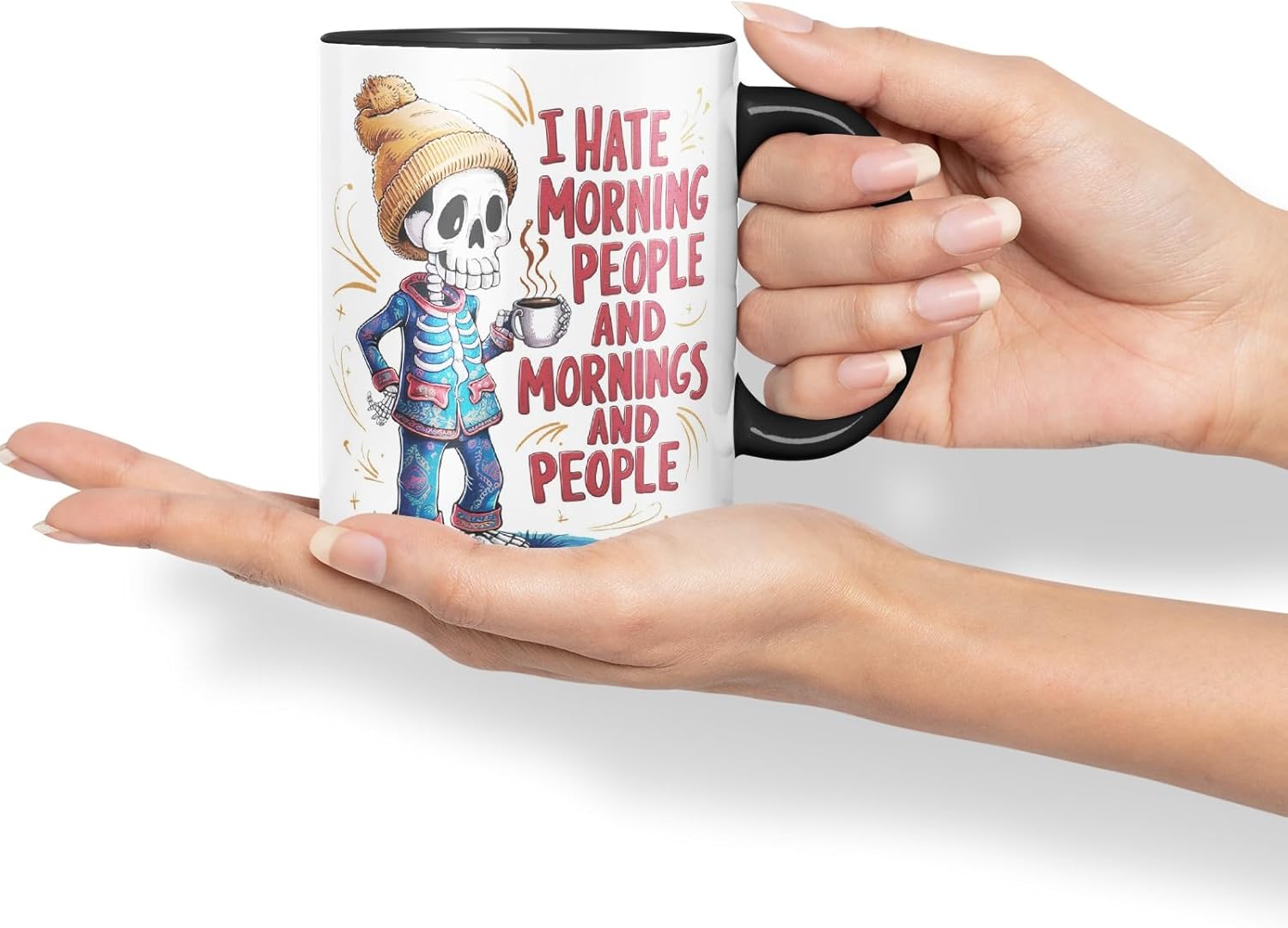 Vixar I Hate Morning People and Mornings and People – Coloured Ceramic Mug Cup Gift, 11oz (Black)