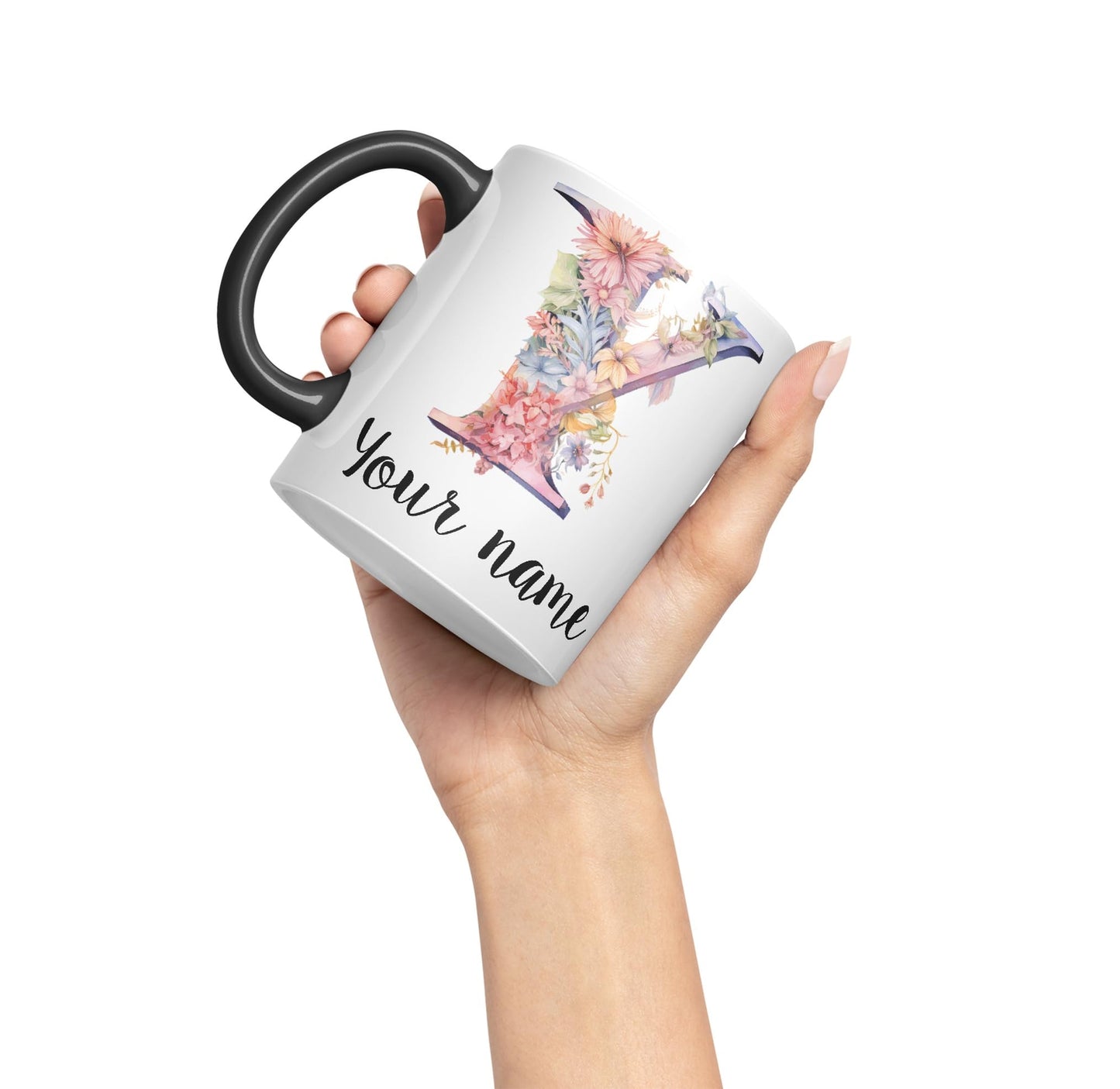 Personalised Letter Y mug, Customized Custom Floral flowers butterfly Alphabet Letter Y Monogram watercolour Ceramic Coloured Mug Cup for Tea Coffee Hot brew 330ml 11Oz Gift