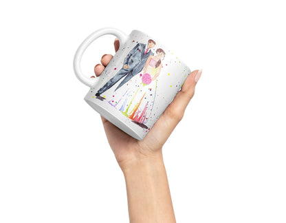 Vixar Wedding Mr and Mrs Bride and Groom Watercolour Art Coloured Mug Cup Gift Birthday Work Office Tea Coffee