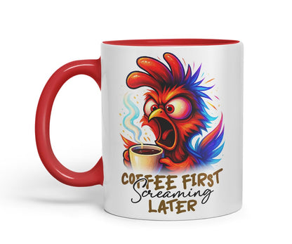 Vixar Coffee First Screaming Later Funny Chicken Mug – Coloured Ceramic Mug Cup Gift, 11oz (Black)
