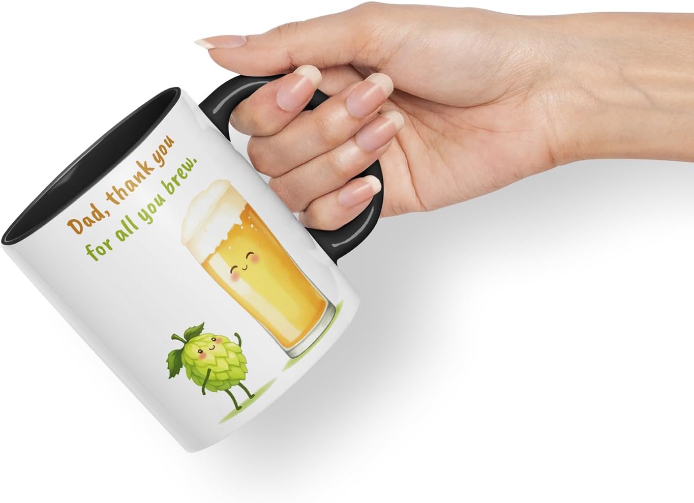 Vixar Dad Thank You for All You Brew Funny Beer Father's Day Mug – Coloured Mug Cup Gift, 11oz (Black)
