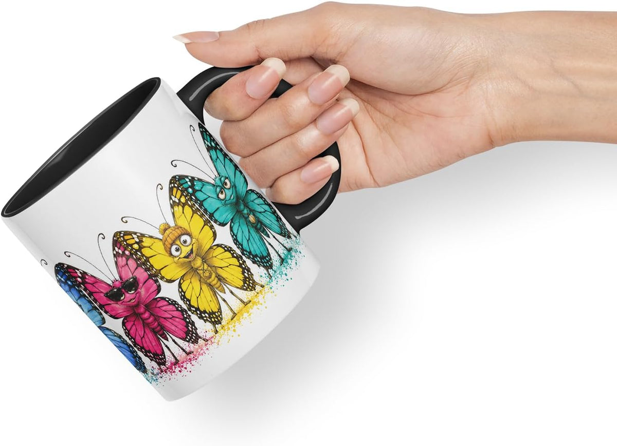 Butterfly Mug – Cute Butterfly Coloured Ceramic Mug Cup Gift, 11oz (Black)