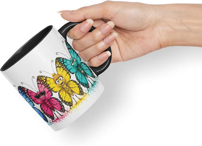 Butterfly Mug – Cute Butterfly Coloured Ceramic Mug Cup Gift, 11oz (Black)