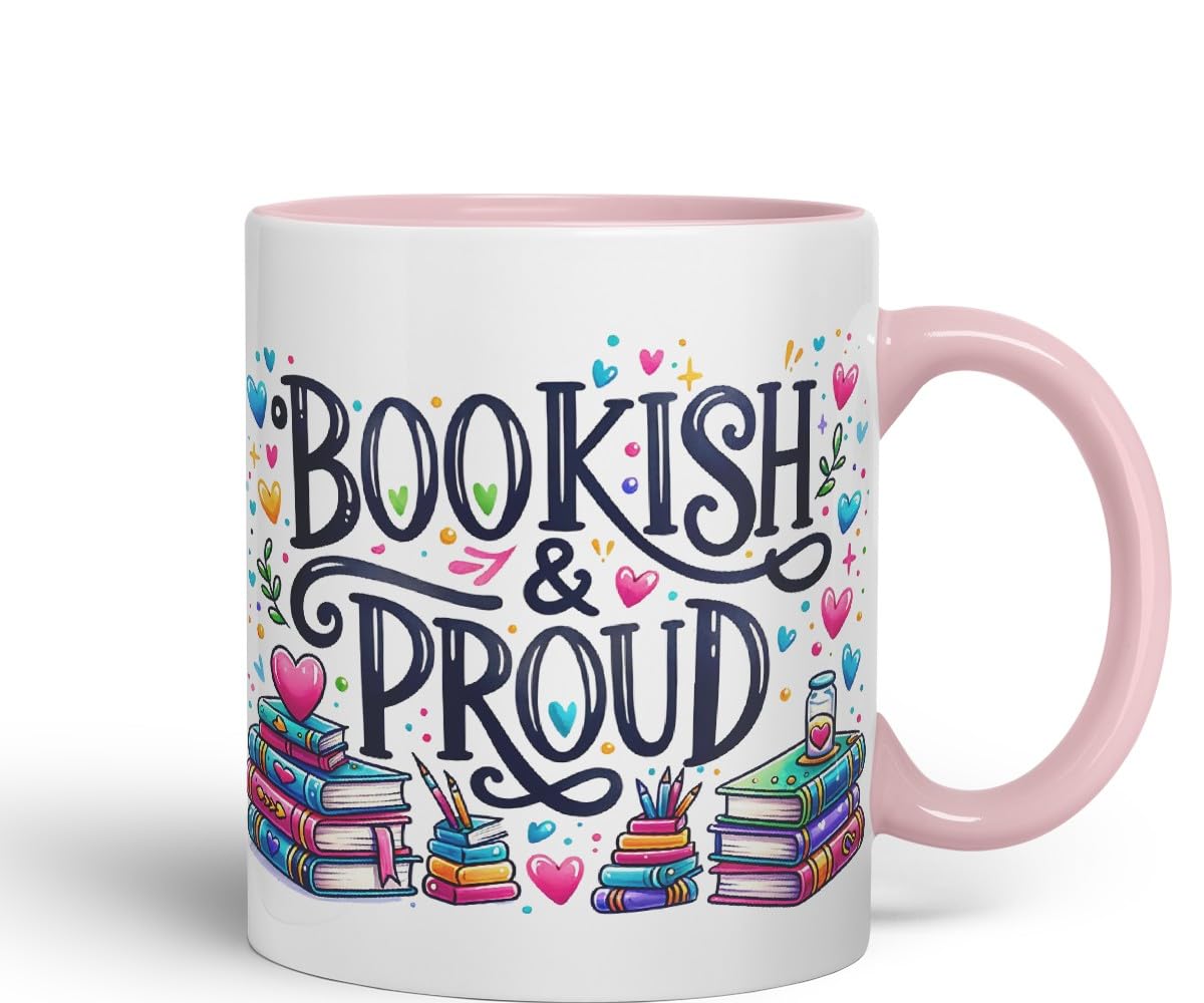 Vixar Bookish & Proud Coloured Mug Cup for Book Lovers 11oz (Black)