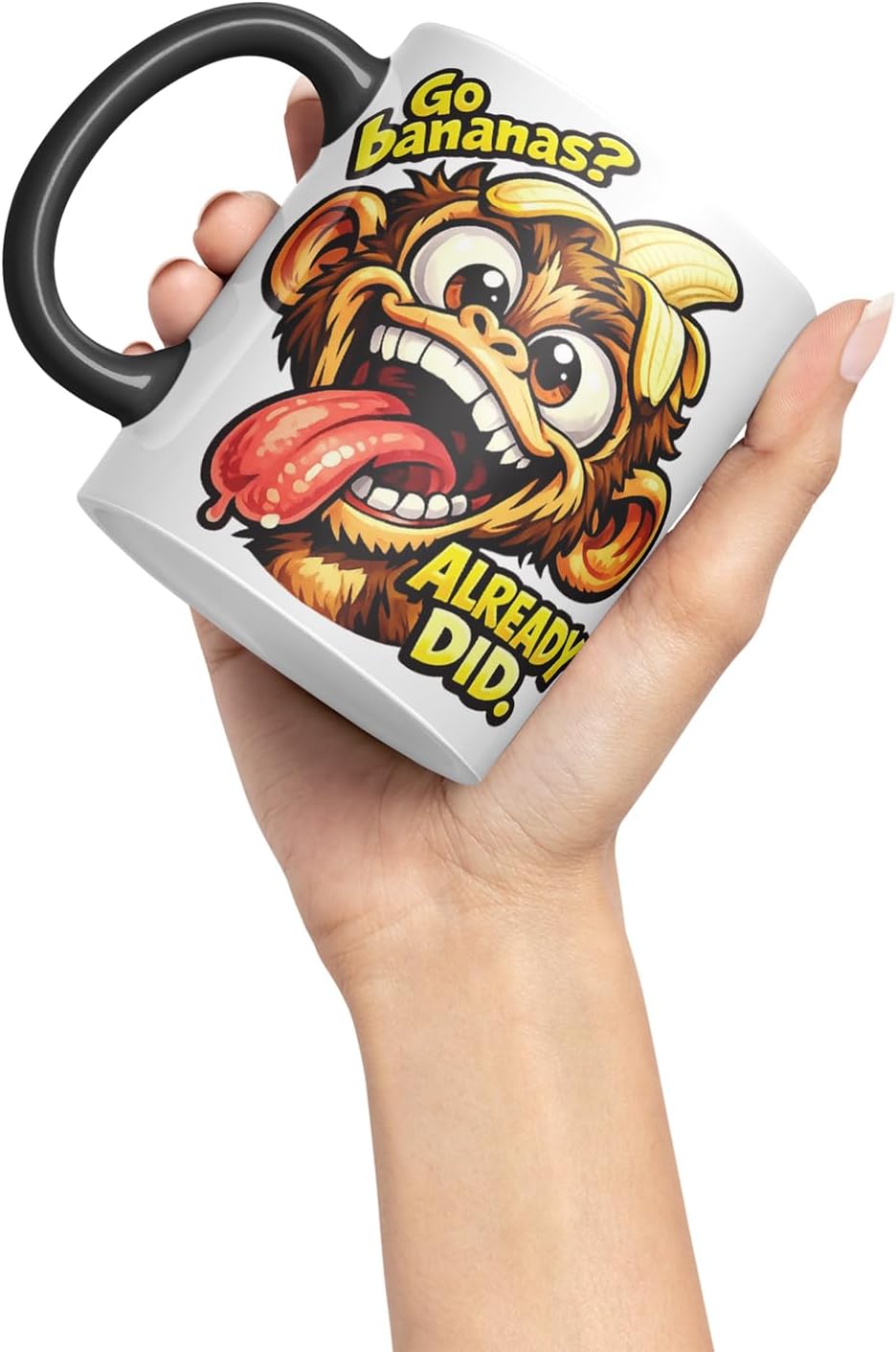 Vixar Go Bananas Already Did Funny Monkey Mug – Coloured Ceramic Mug Cup Gift, 11oz (Black)