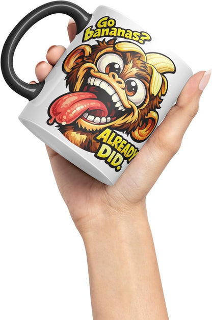 Vixar Go Bananas Already Did Funny Monkey Mug – Coloured Ceramic Mug Cup Gift, 11oz (Black)