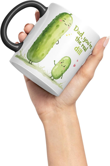 Vixar Dad You're The Real Dill Funny Pickle Pun Father's Day Mug – Coloured Mug Cup Gift, 11oz (Black)