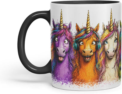 Unicorns Mug – Cute Unicorns Coloured Ceramic Mug Cup Gift, 11oz (Black)