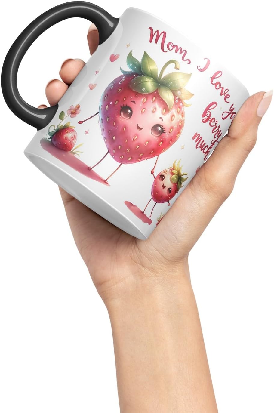 Vixar Mom, I Love You Berry Much Coloured Mug Cup Cute Strawberry Mother’s Day Gift 11oz (Black)