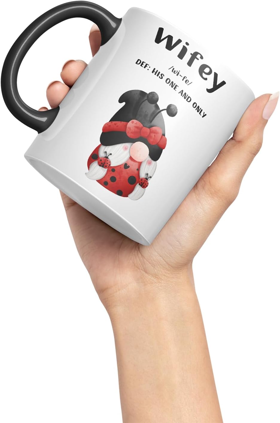 Vixar Wifey Definition Gnome Couple Mug – Coloured Ceramic Mug Cup Gift, 11oz (Black)