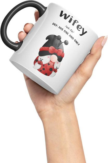 Vixar Wifey Definition Gnome Couple Mug – Coloured Ceramic Mug Cup Gift, 11oz (Black)