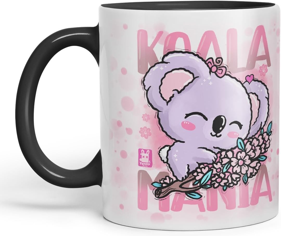 Vixar Mug Koala Mania with Cute Koala Ceramic Coloured Mug Cup 330ml (Black)