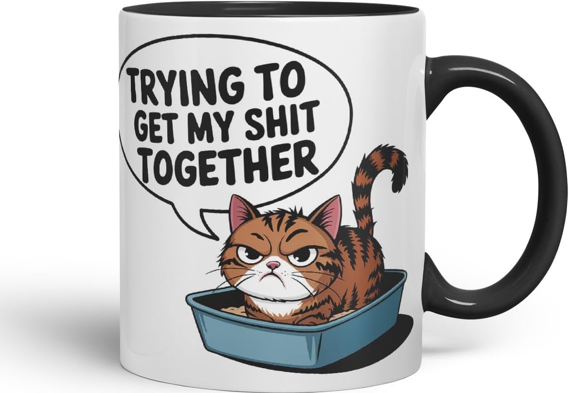 Vixar Trying to Get My Shit Together – Coloured Ceramic Mug Cup Gift, 11oz (Black)