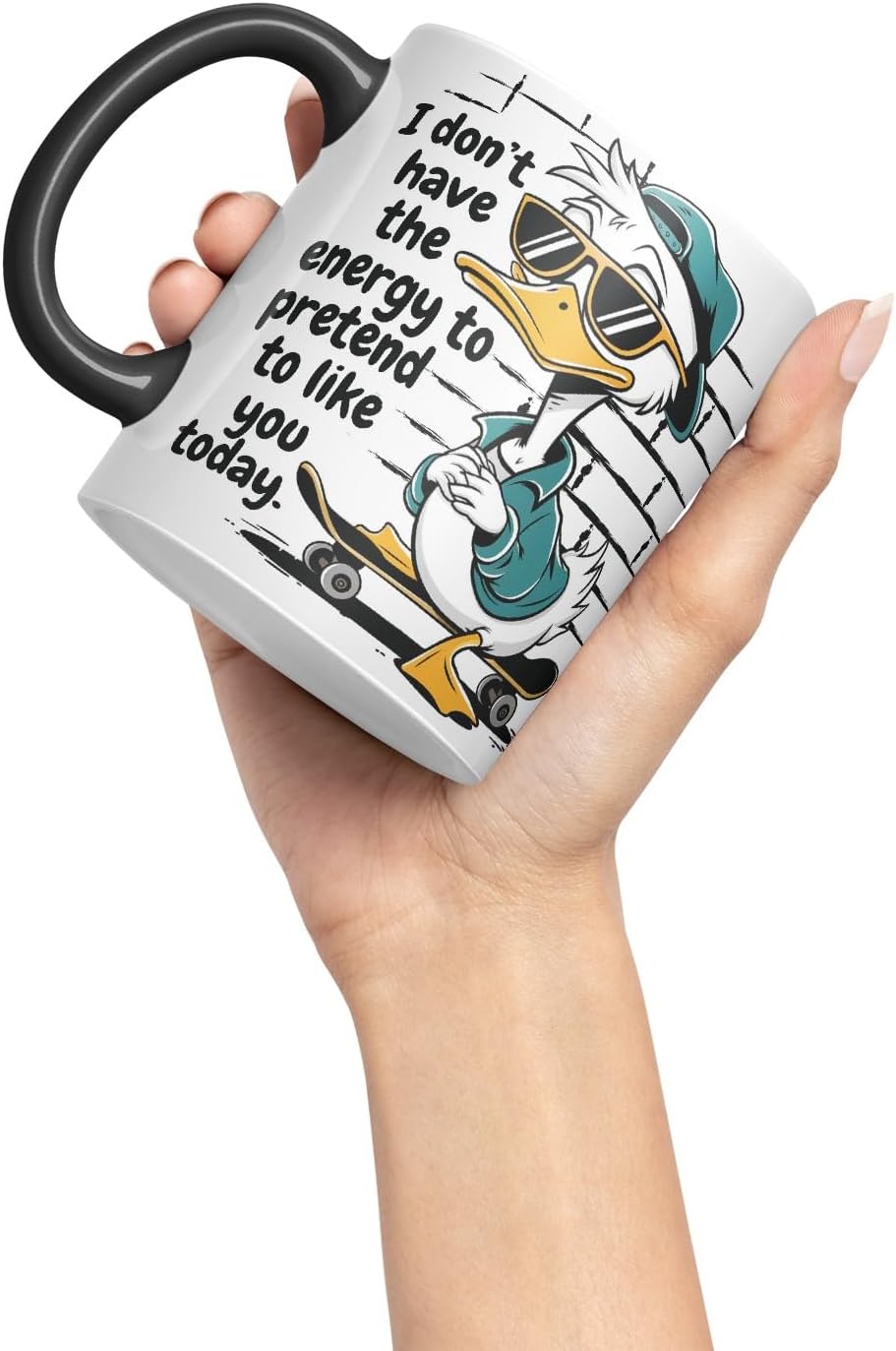 Vixar I Don’t Have The Energy to Pretend to Like You Today – Coloured Ceramic Mug Cup Gift, 11oz (Black)