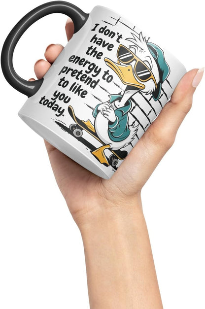 Vixar I Don’t Have The Energy to Pretend to Like You Today – Coloured Ceramic Mug Cup Gift, 11oz (Black)