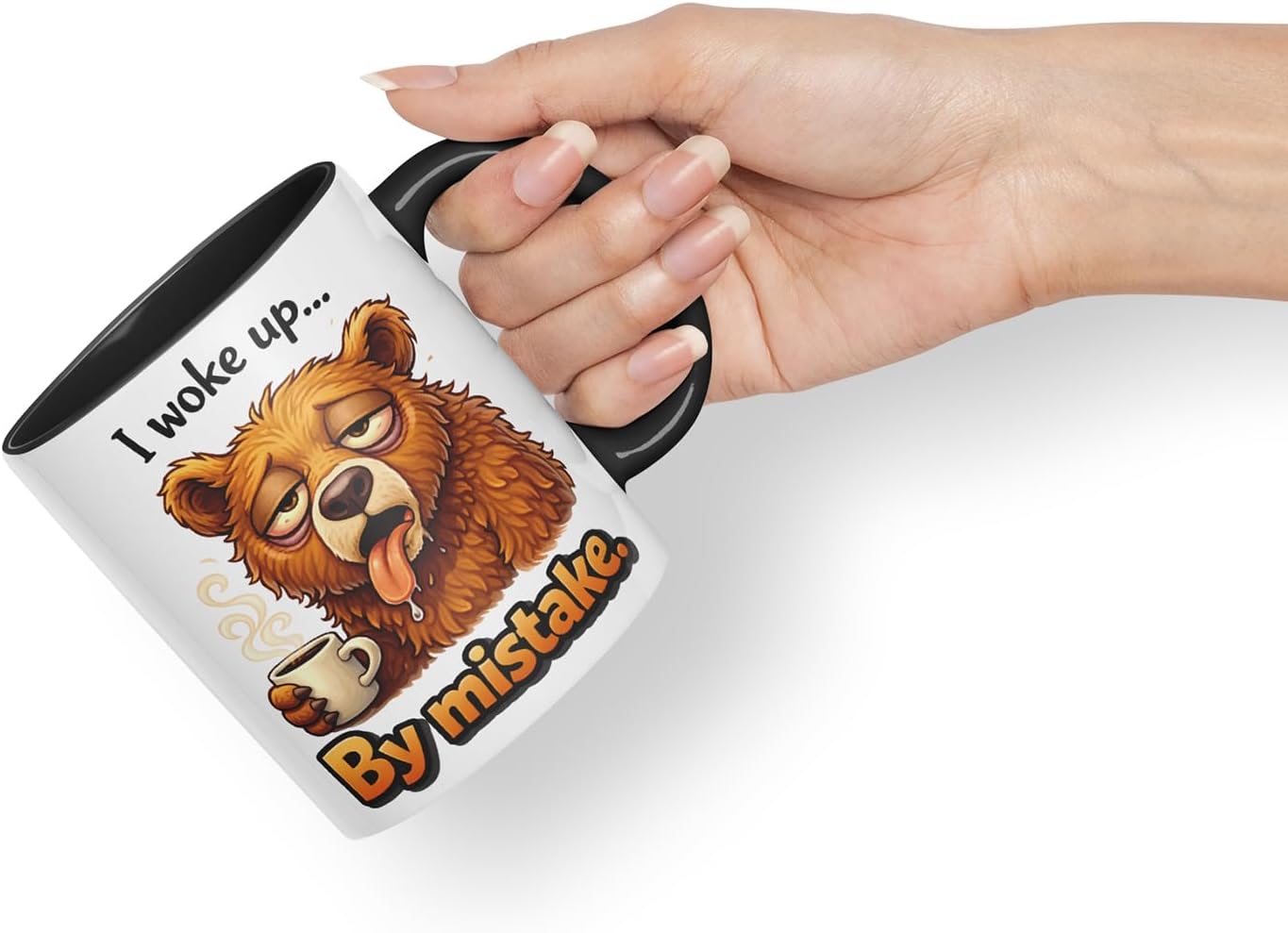 Vixar I Woke Up By Mistake Bear Coloured Ceramic Mug Cup Gift, 11oz (Black)