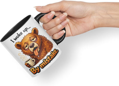 Vixar I Woke Up By Mistake Bear Coloured Ceramic Mug Cup Gift, 11oz (Black)