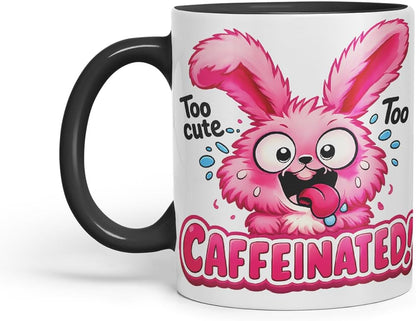 Vixar Too Cute Too Caffeinated Funny Bunny Mug – Coloured Ceramic Mug Cup Gift, 11oz (Black)