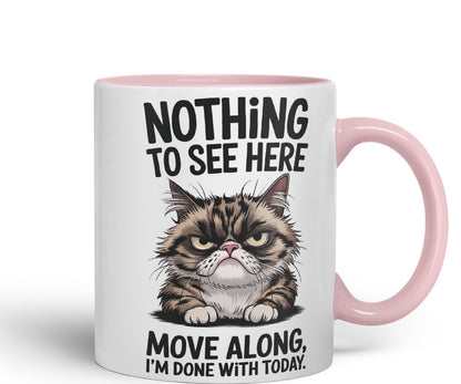 Vixar Nothing to See Here Move Along Cat Mug – Coloured Ceramic Mug Cup Gift, 11oz (Black)