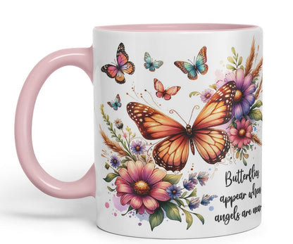 Vixar Butterflies Appear When Angels are Near Coloured Mug Cup Butterfly Floral Memorial Gift 11oz (Black)