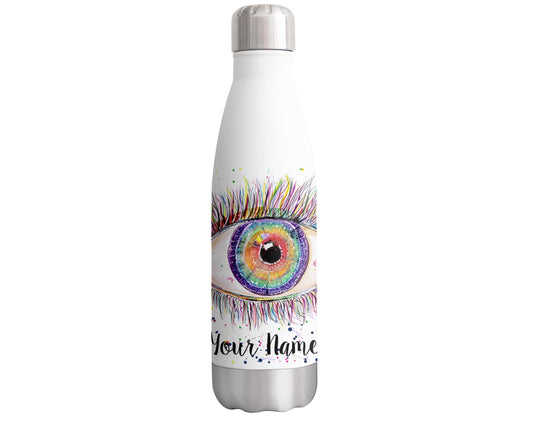 Vixar Eye Personalised Custom Bottle with your Text/name Watercolour rainow Eyes Bottle double Wall insulated Stainless steel sport Drinks 500ml