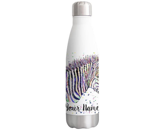 Vixar Zebra Personalised Custom Bottle with your Text/name Watercolour safari wildlife Animals Bottle Double Wall Insulated Stainless Steel Sport Drinks 500ml