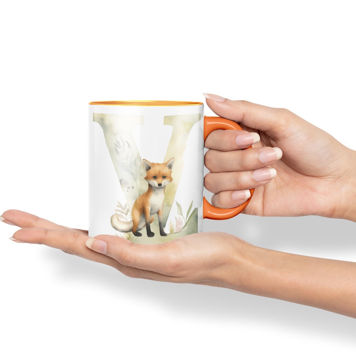 Letter V mug, Animals Alphabet Letter V Monogram animal for kids Ceramic Coloured Mug Cup for Tea Coffee Hot brew 330ml 11Oz Gift