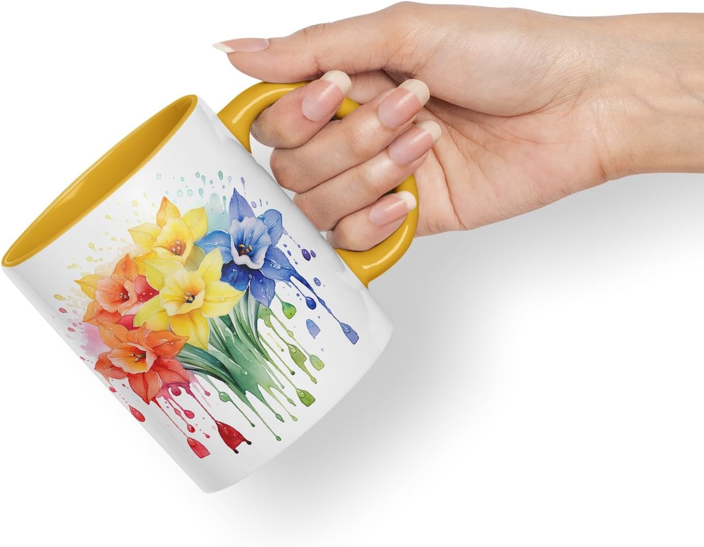 Vixar Daffodil Spring Flower Mug Coloured Ceramic Mug Cup Gift, 11oz (Gold Yellow)