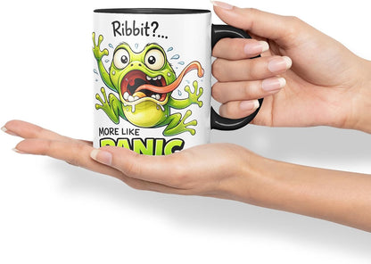 Vixar Ribbit More Like Panic Funny Frog Mug – Coloured Ceramic Mug Cup Gift, 11oz (Black)
