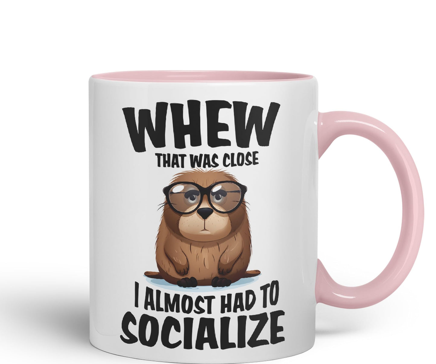 Whew That was Close A Almost had to Socialize Joke sarkasm Sarcastic Ceramic Coloured Mug Cup for Tea Coffee Hot Brew 330ml 11Oz Gift
