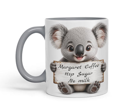 Vixar Personalised Koala Mug with Name or Custom Message – Cute Animal Coloured Ceramic Mug Cup Gift, 11oz (Black)